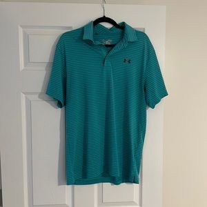 Men’s Under Armour golf polo - medium - teal with light blue stripes - like new
